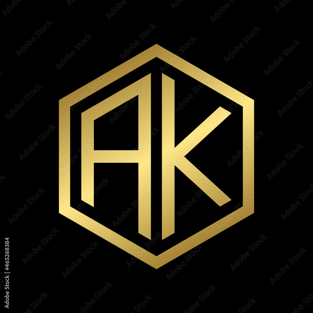 golden initial letter AK hexagon logo design vector golden initial letter AK hexagon logo design vector