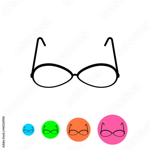 Reading glasses icon with small round icons. Isolated vector clipart and illustration on white background. Editable template.