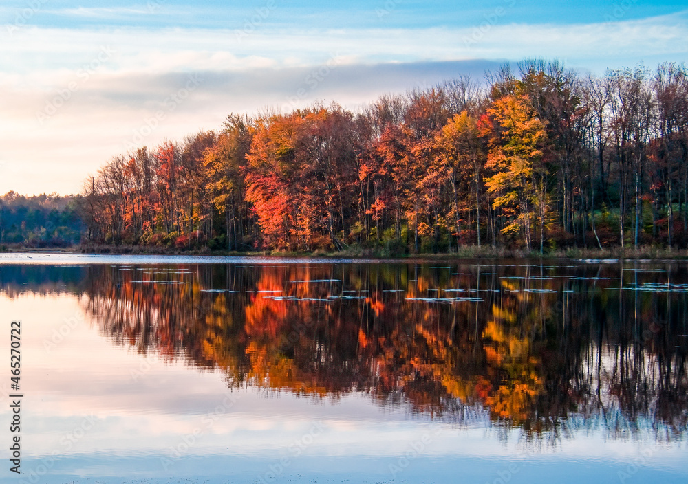 Fall Foliage Over Lake in Pennsylvania