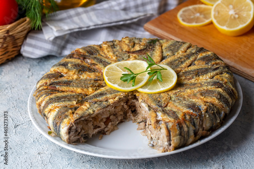 Anchovy pilaf(hamsi pilav), Turkish cuisine, Black Sea specialty (Turkish name; hamsili pilav) photo