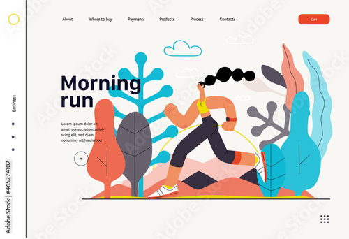 Runners - a woman running and exercising outside, website template