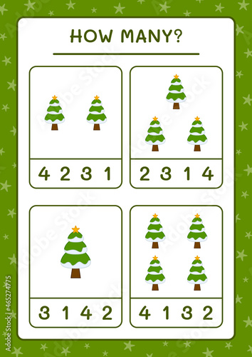 How many christmas tree  game for children. Vector illustration  printable worksheet
