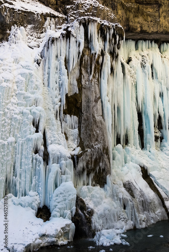 Fragment of a frozen waterfall. Chegem