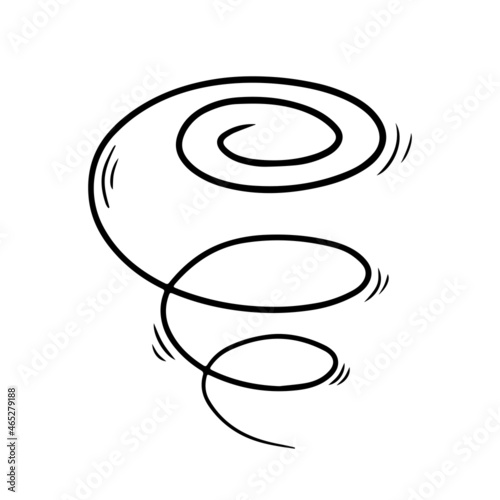 Tornado in doodle style, vector illustration. Hurricane of weather cataclysm. Sketch symbol wind for print and design. Isolated black line element on a white background