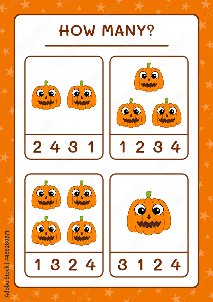 Fototapeta premium How many Pumpkin, game for children. Vector illustration, printable worksheet
