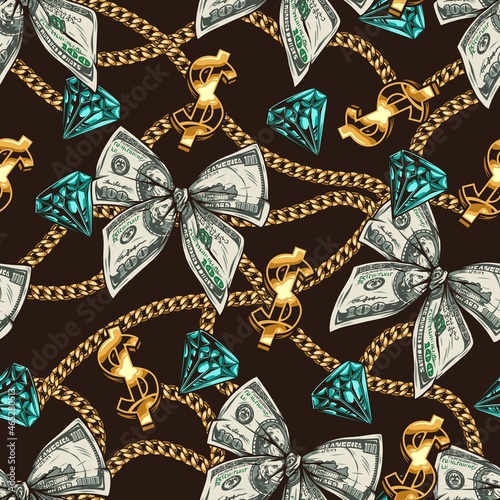 Money and wealth colorful seamless pattern