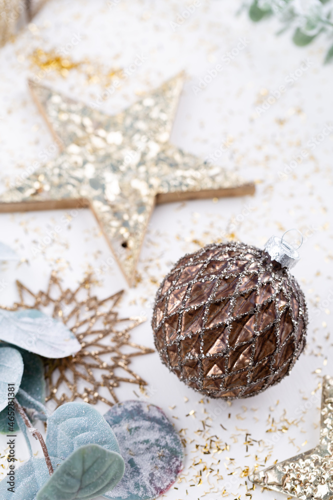 New Year celebration and Christmas background, Christmas decorations top view. New Year celebration and Christmas background, Christmas decorations top view.