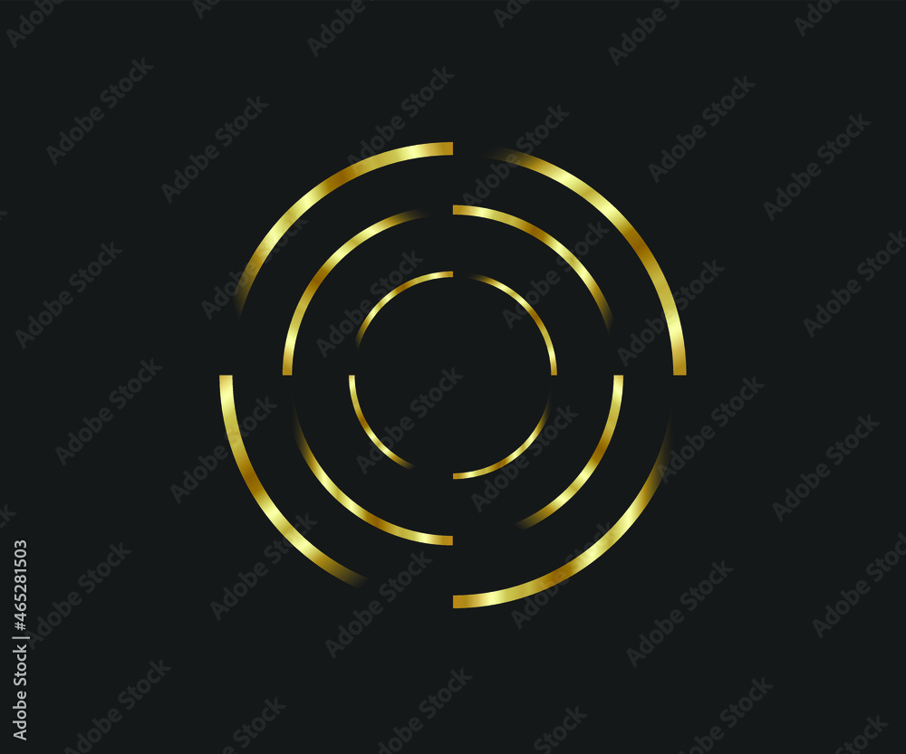 Abstract golden lines in circle form, Design element, Geometric shape with luxury style, Striped border frame for image, Technology round Logo, Spiral Vector Illustration Abstract golden lines in circle form, Design element, Geometric shape with luxury style, Striped border frame for image, Technology round Logo, Spiral Vector Illustration