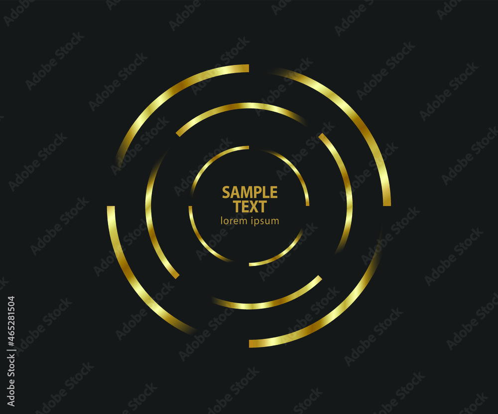 Abstract golden lines in circle form, Design element, Geometric shape with luxury style, Striped border frame for image, Technology round Logo, Spiral Vector Illustration