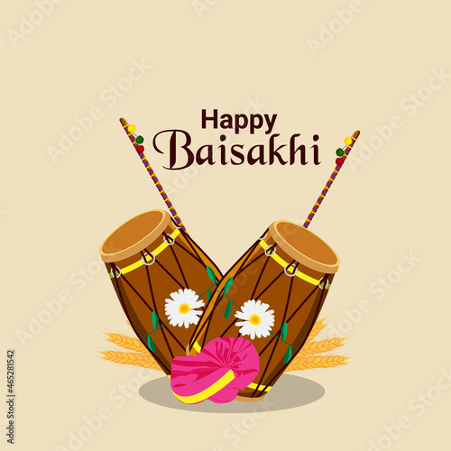 Happy vaisakhi sikh festival  background with creative drum