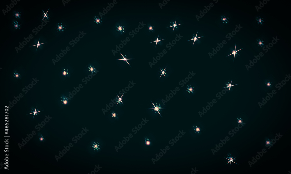 blue-green background with bright dots and rays from them