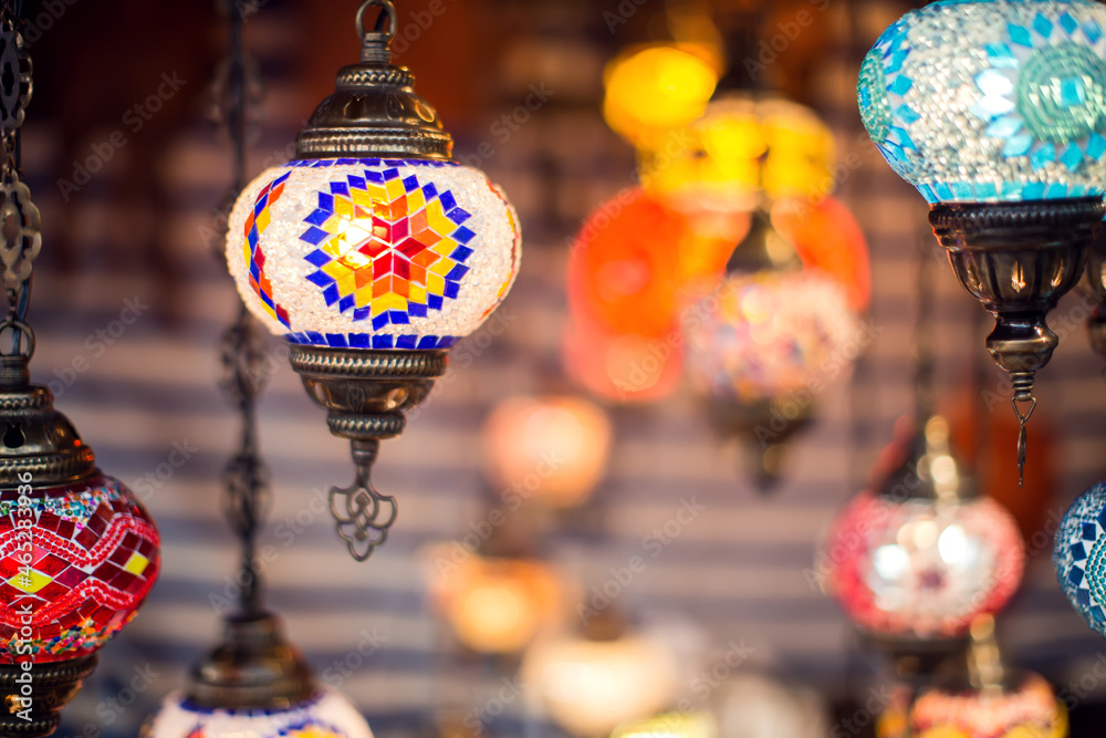 Arabic colorful lamps in the market.