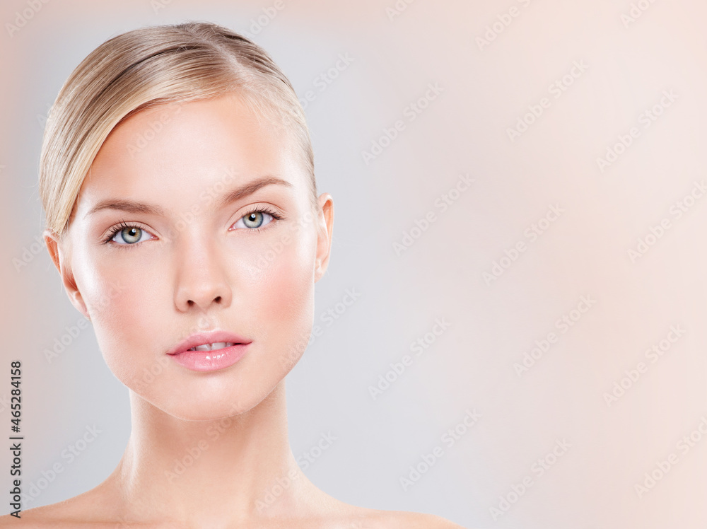 Beautiful face of young adult woman with clean fresh skin. Beautiful face of young adult woman with clean fresh skin.