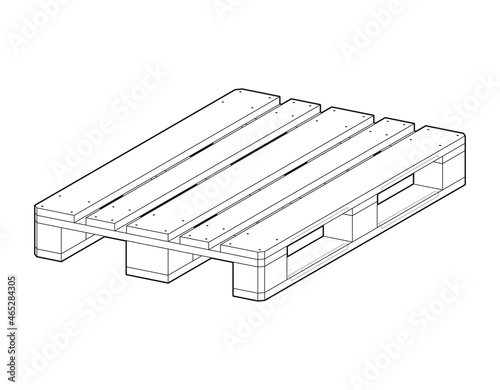 Vector outline classic industrial Euro pallets 800x1200mm. Isolated on white background. 