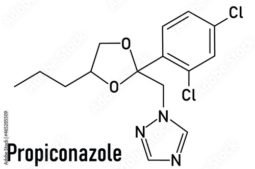Propiconazole antifungal molecule (triazole class). Skeletal formula. photo