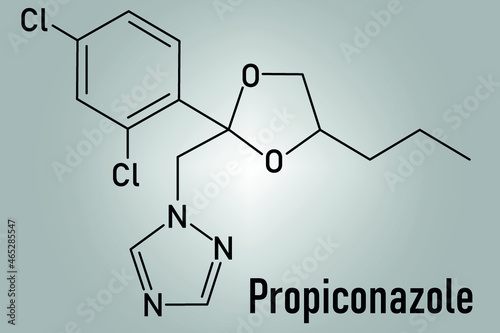 Propiconazole antifungal molecule (triazole class). Skeletal formula. photo