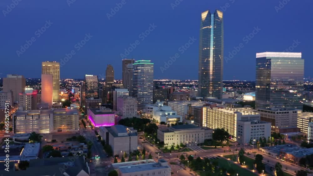 Aerial Hyperlapse of Oklahoma city at night, USA