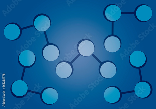 Icono negro de moléculas en fondo azul.