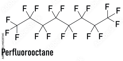 Perfluorooctane (octadecafluorooctane) molecule. Skeletal formula. photo