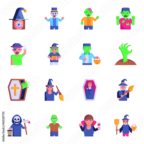 Flat Icons of Halloween Characters 