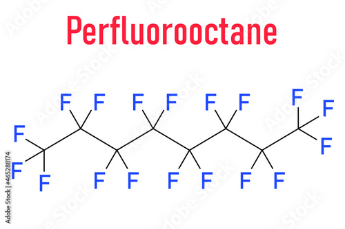 Perfluorooctane (octadecafluorooctane) molecule. Skeletal formula.