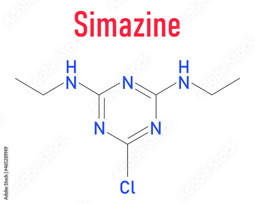 Simazine herbicide molecule. Skeletal formula.