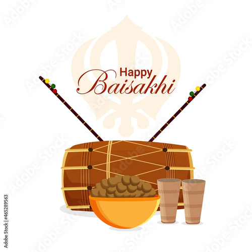 Creative flat elemets with vector drum and sweets for  happy vaisakhi