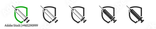 Coronavirus vaccine set icon. Syringe medicine flat icons. Vector