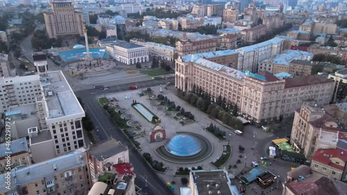 Aerial view of Kiev, Ukraine: Independence Square in the morning. photo