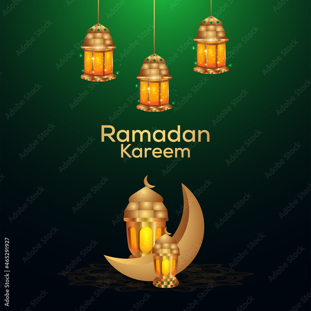 Golden lantern and moon of ramadan kareem Golden lantern and moon of ramadan kareem