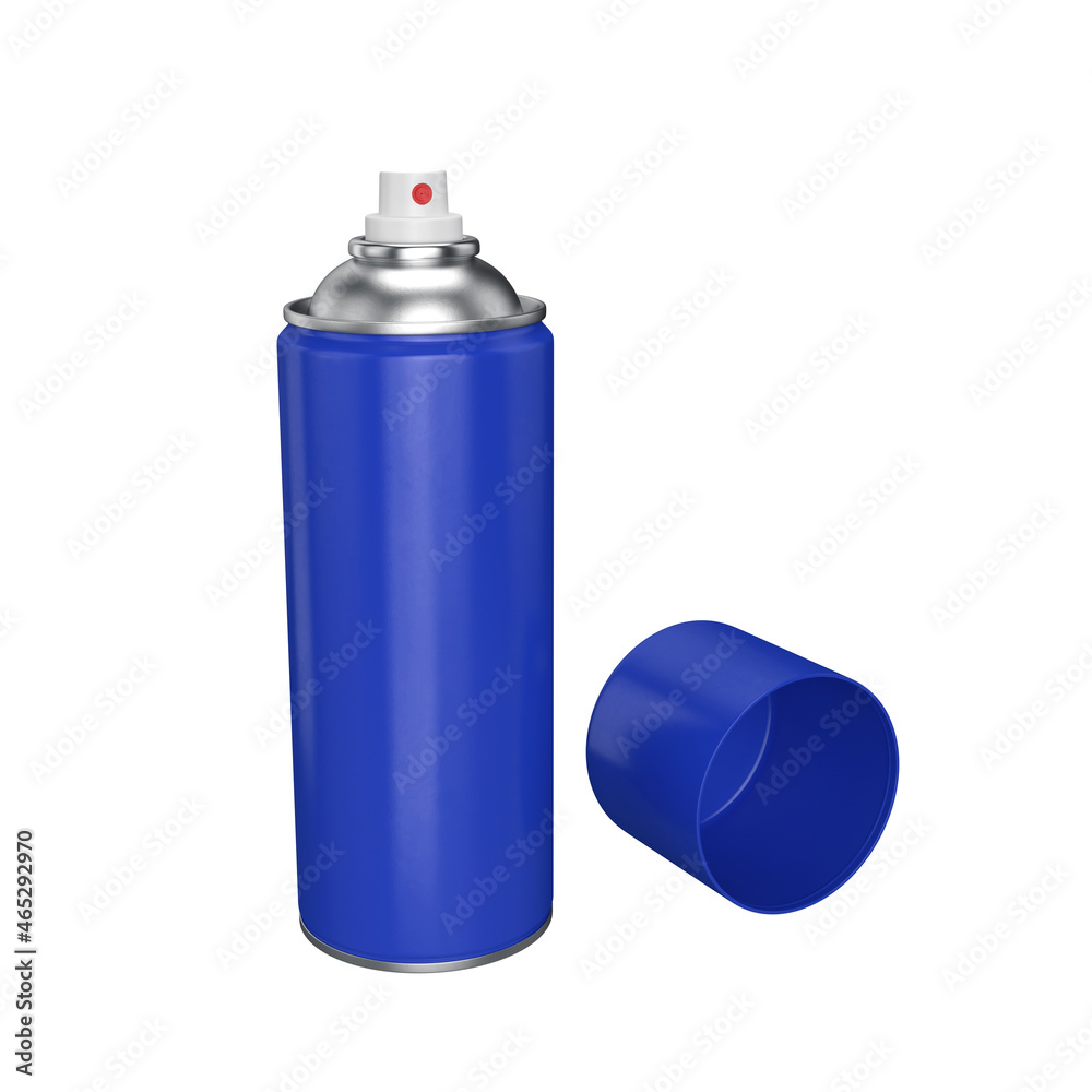 Dark blue spray can with paint, open lid. on a white background, 3d render Dark blue spray can with paint, open lid. on a white background, 3d render