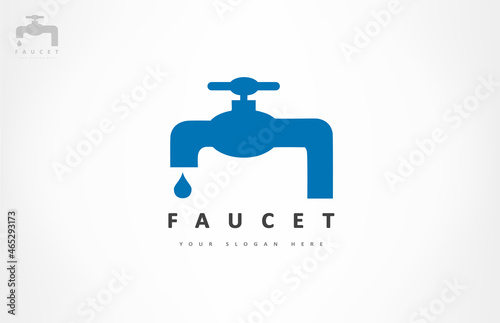 Water faucet and water drop logo vector. Plumbing design.