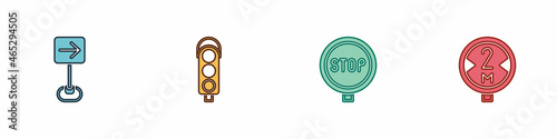 Set Traffic sign turn right, light, Stop and Road traffic icon. Vector