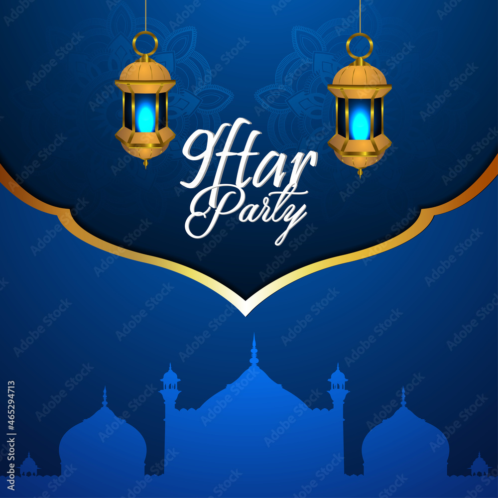 Iftar party concept background with golden lantern and dates Iftar party concept background with golden lantern and dates