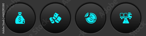 Set Money bag, Credit card, Dollar rate decrease and Stop delivery cargo truck icon. Vector