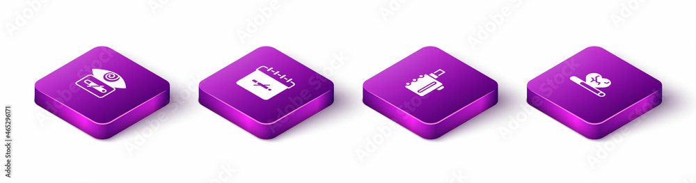 Set Isometric Hypnosis, No smoking days, Electronic cigarette and Heart disease with icon. Vector