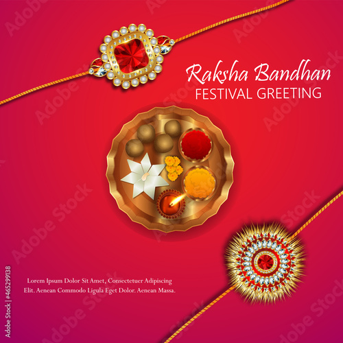 Raksha bandhan inviatation greeting card with creative illustration of crystal rakhi photo