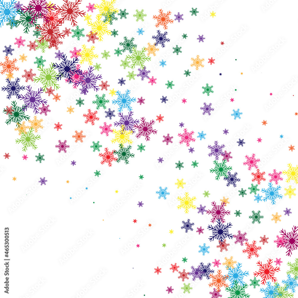 Bright rainbow vector snowflake with a pattern of colored background