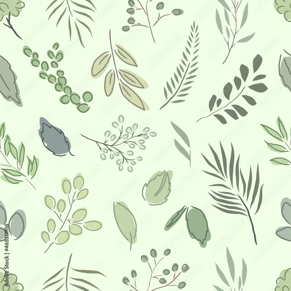 hand drawing seamless pattern botanical greenery 