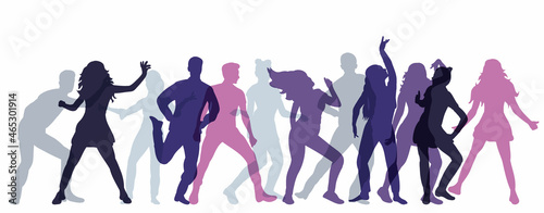 silhouette dancing people vector, isolated