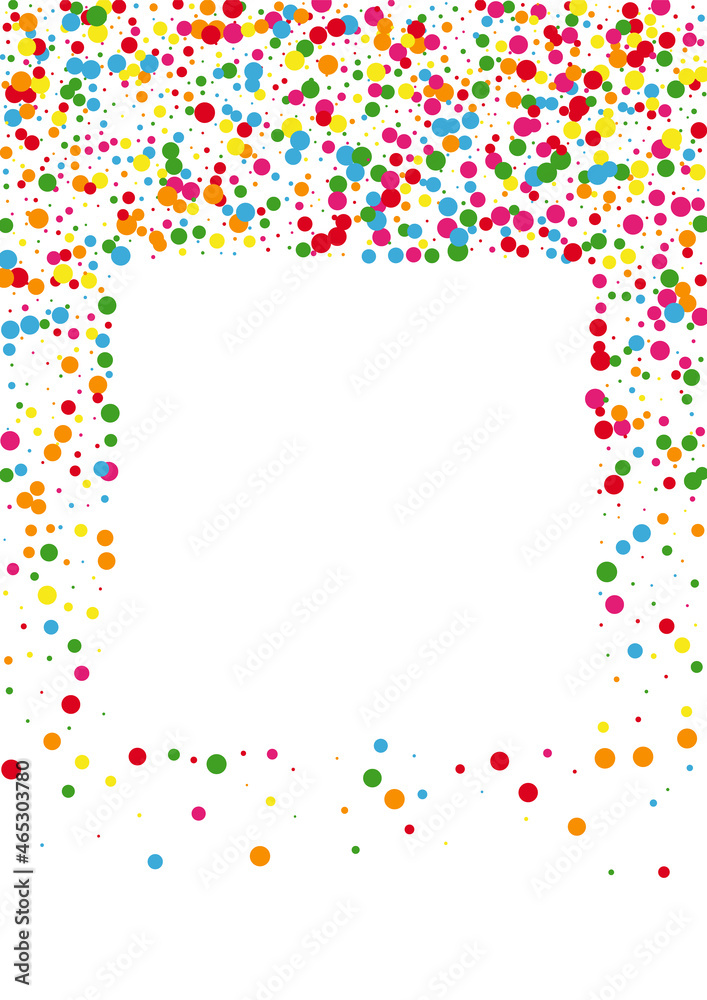 Blue Dot Banner Texture. Circle Anniversary Illustration. Yellow Template Round. Multicolored Fall Confetti Background.