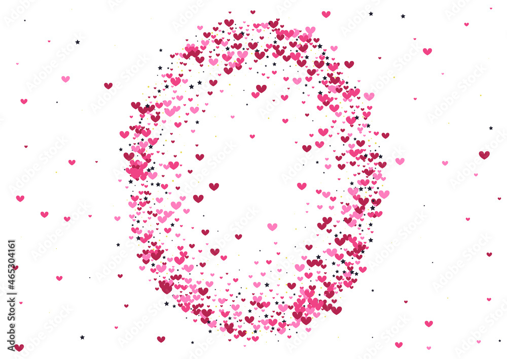 Red Like Confetti Illustration. Purple Rain Wallpaper. Heart Group Texture. Pink Circle Template. Vector Frame.