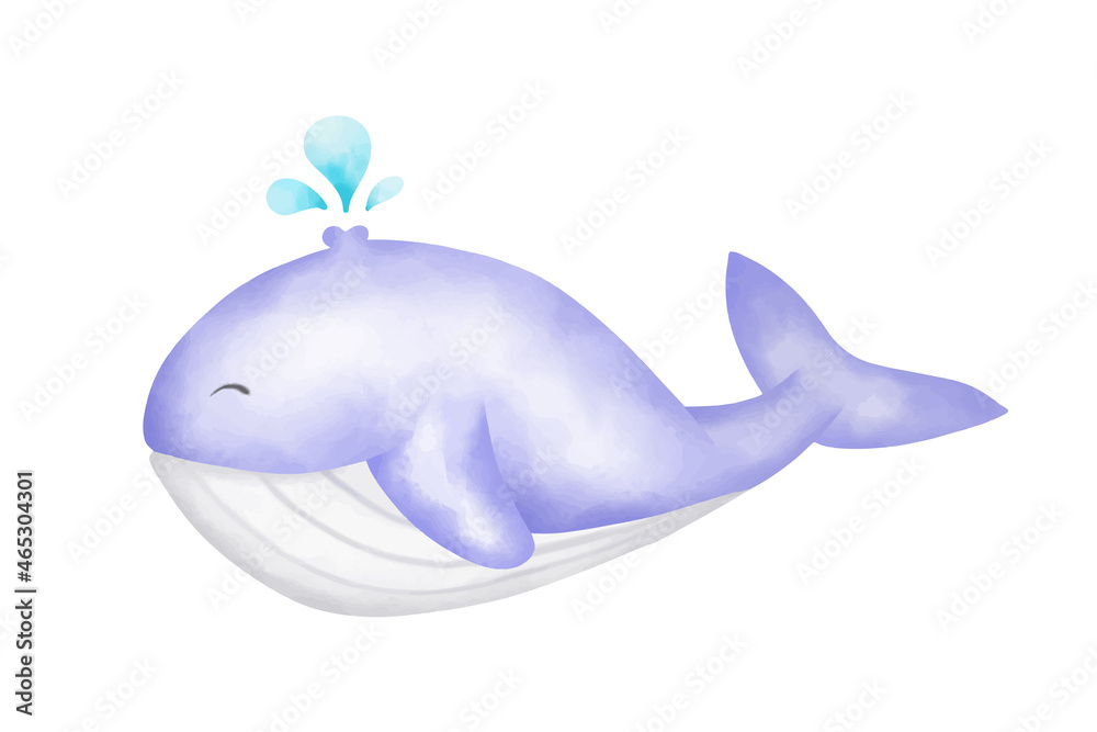Watercolor cute whale hand drawn illustration Watercolor cute whale hand drawn illustration