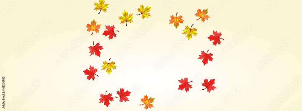 Orange Plant Background Beige Vector. Leaf Realistic Texture. Red Celebrate Foliage. Flying Leaves Design.