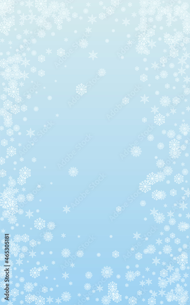 Light Flake Background Vector Blue. Snowflake Holiday Pattern. White Snow Freeze Texture. Luxury Confetti Card.