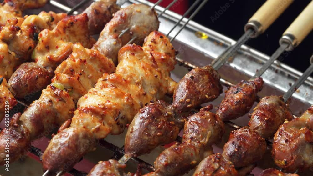 Chinese home grilled chicken skewers on electric stove
Chinese home grilled chicken skewers on electric stove