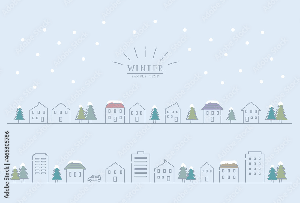 冬の町並み 線画 イラスト素材 / vector eps