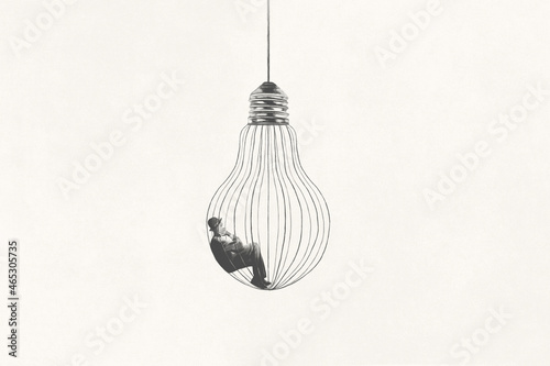 illustration of a man imprisoned inside his idea, utopia abstract concept