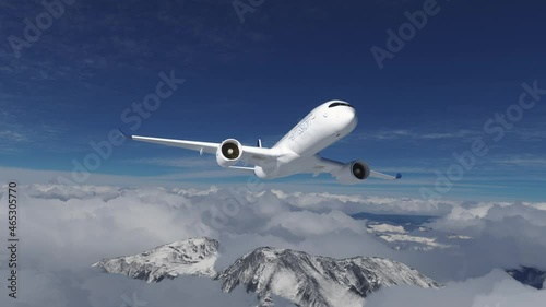 Blue Hydrogen filled H2 Aeroplane flying in the sky - future H2 energy concept. photo