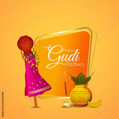 Creative vector illustration of happy gudipadwa indian hindu festival and background